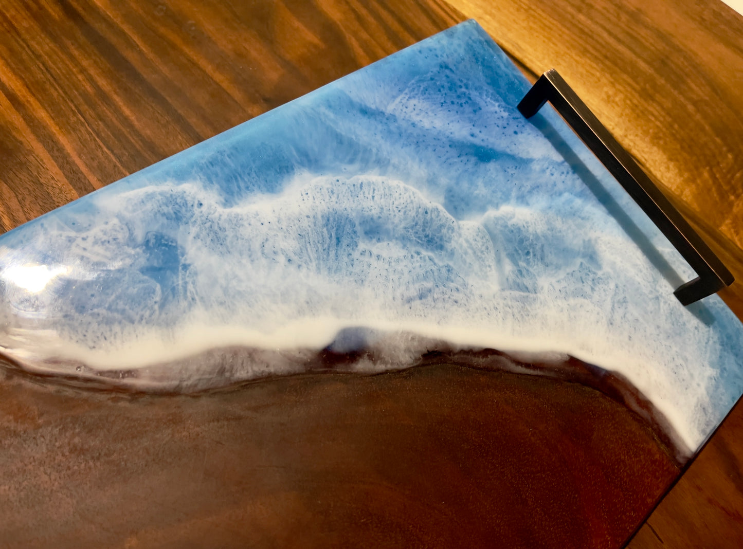 Sapele Serving Tray and Ocean Waves Theme Resin Epoxy
