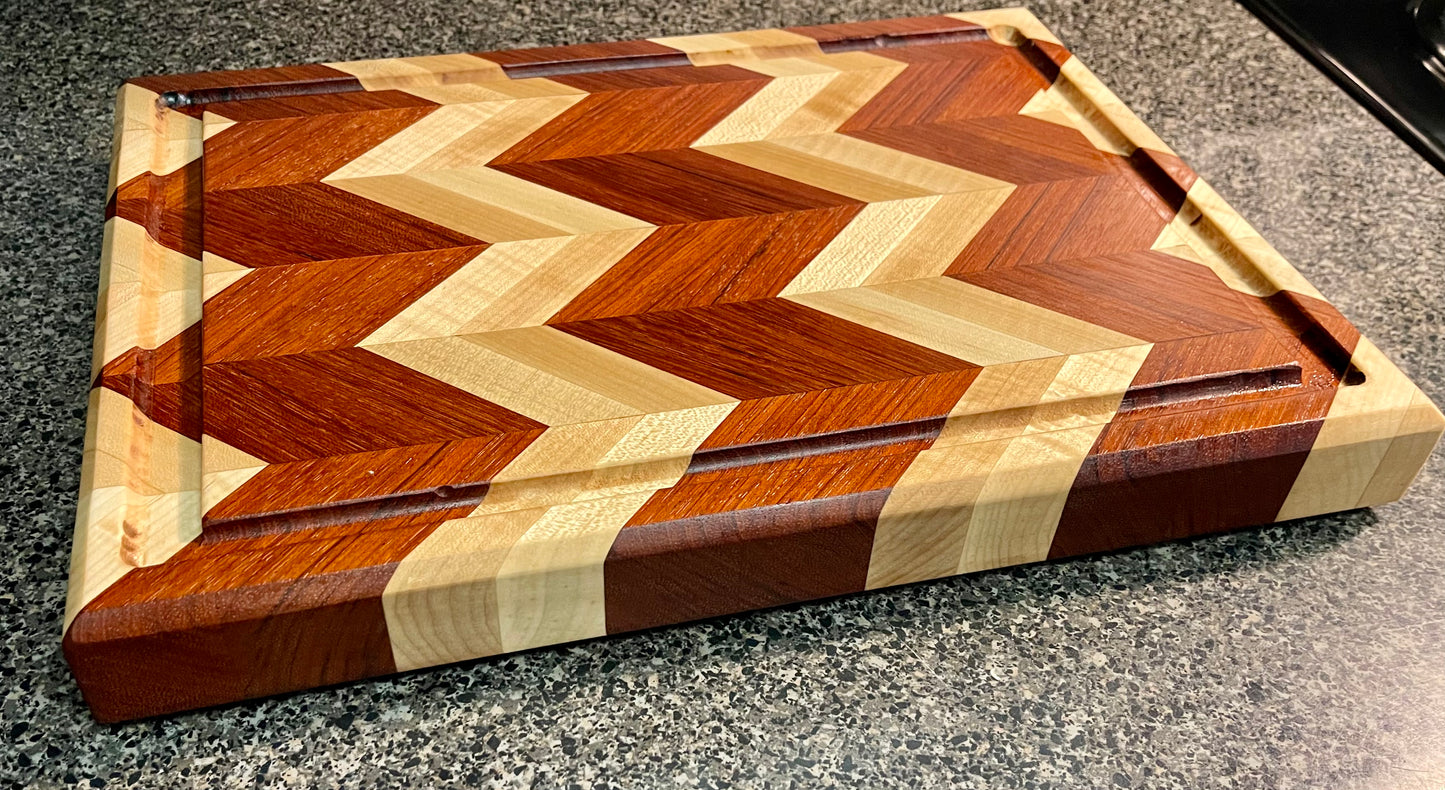 Chevron Pattern 3D Cutting Board, Butcher Block, Maple & Brazilian Cherry