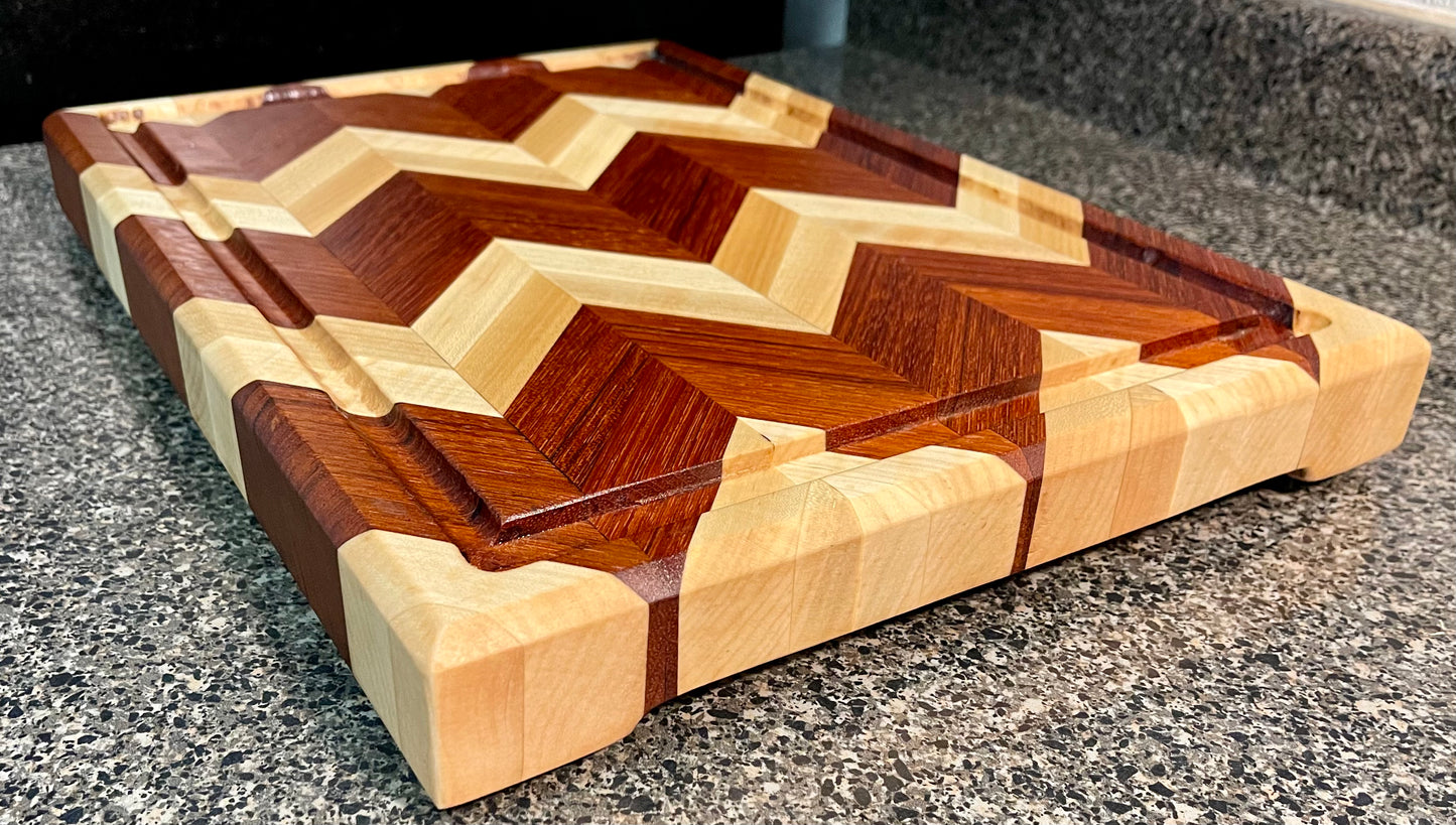 Chevron Pattern 3D Cutting Board, Butcher Block, Maple & Brazilian Cherry