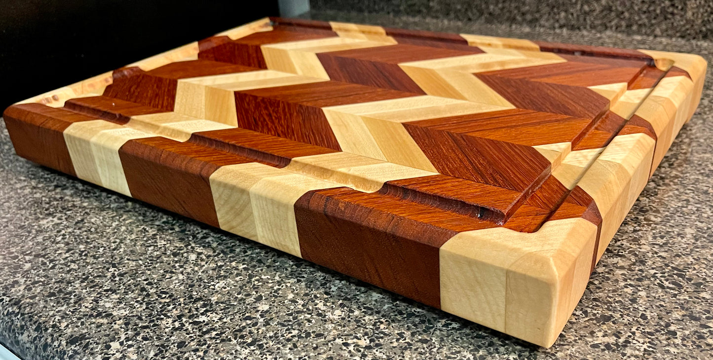 Chevron Pattern 3D Cutting Board, Butcher Block, Maple & Brazilian Cherry