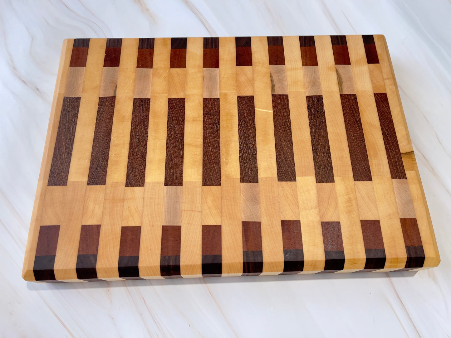 Two Sides Endgrain Cutting Board, Reversible. 4 Hardwoods: Walnut, Maple, Jatoba(Brazilian Cherry) and Mahogany.
