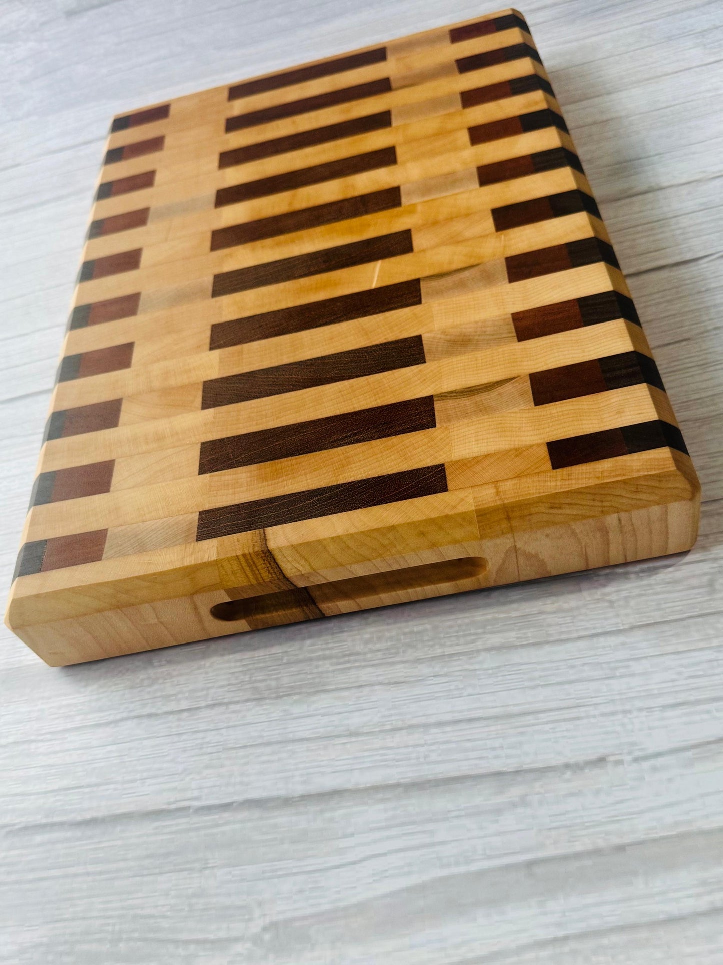 Two Sides Endgrain Cutting Board, Reversible. 4 Hardwoods: Walnut, Maple, Jatoba(Brazilian Cherry) and Mahogany.