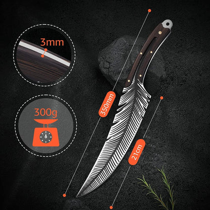 Huusk Sharp Feather Knife Hand Forged Viking High Carbon Steel Butcher Knife Boning knife for Meat Cutting Japanese Chef Cooking Knife with Sheath for Kitchen Outdoor Camping