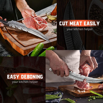 Huusk Sharp Feather Knife Hand Forged Viking High Carbon Steel Butcher Knife Boning knife for Meat Cutting Japanese Chef Cooking Knife with Sheath for Kitchen Outdoor Camping