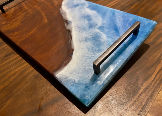 Sapele Serving Tray and Ocean Waves Theme Resin Epoxy