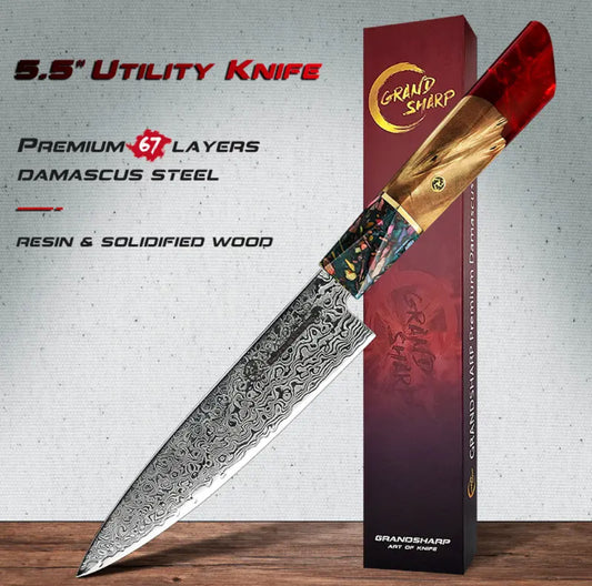 Japanese Damascus AUS-10 Steel 5.5 Inch Utility Knife Ultra Sharp Stainless Steel Chef Slicing Cutter Kitchen Knives