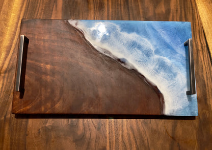 Sapele Serving Tray and Ocean Waves Theme Resin Epoxy