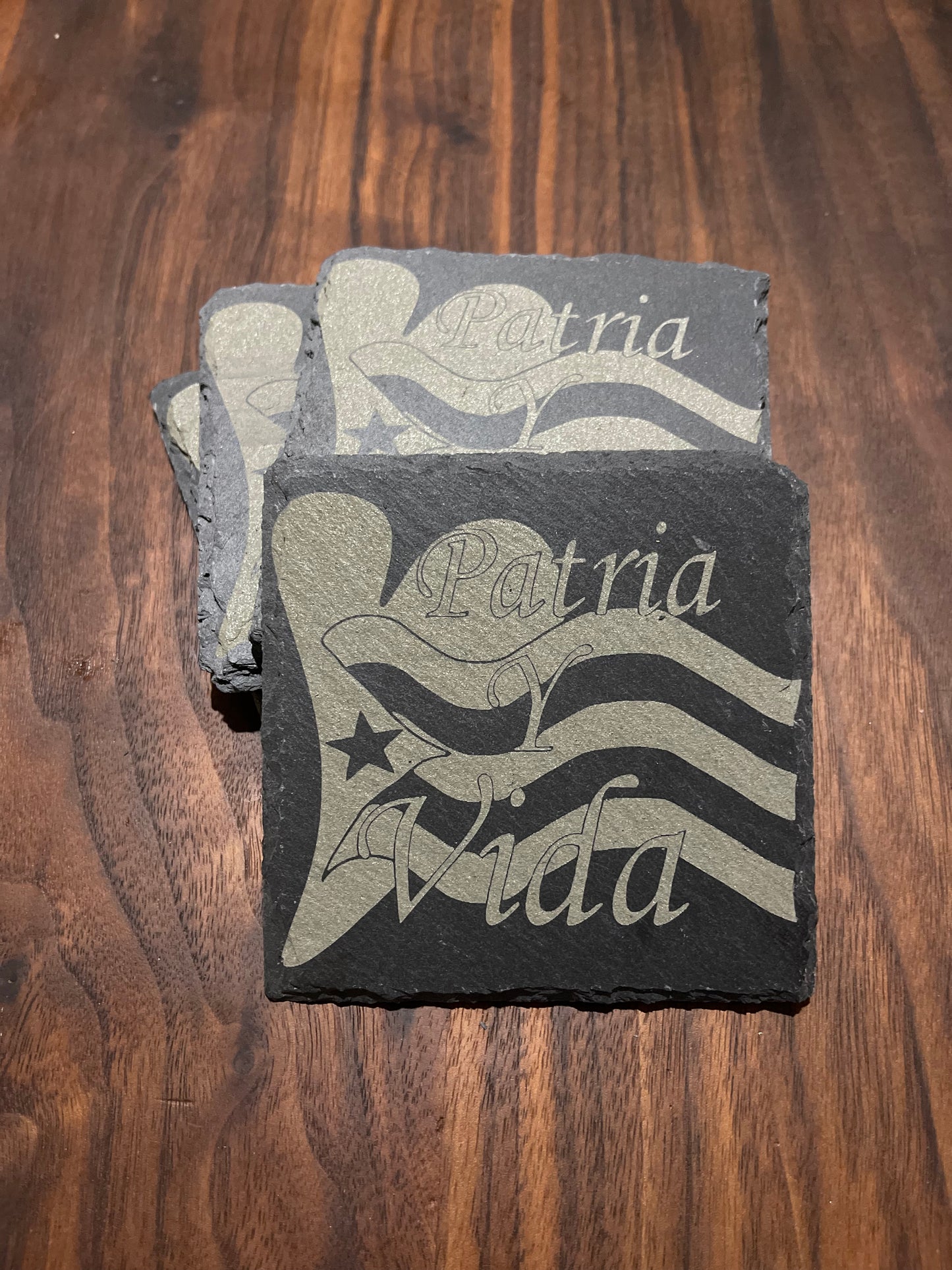 Slate Coasters Laser Engraved “Patria y Vida”