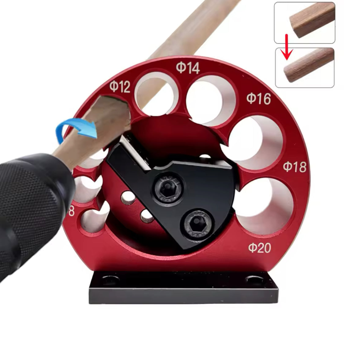 Dowel Maker Jig Kit, Carbide Inserts Dowel Maker, Metric 8-20mm 8 Holes Adjustable Dowel Cutter Plate, Aluminum Alloy Electric Drill Milling Dowel Round Rod Auxiliary Tool for Wood Rods