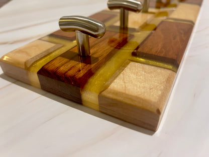 Wall Keys Hanger, Brick Wall Pattern, Golden Epoxy Resin, Handcrafted, Maple and Jatoba(Brazilian Cherry). Pick your Size.