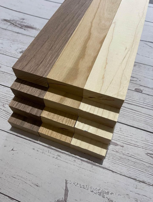 (12 Pcs) 13/16"x2"x23.75" S4S Wood. 4 Walnut, 4 Maple and 4 Cherry. Starter Kit for Cutting Board, Serving Trays and Craft.