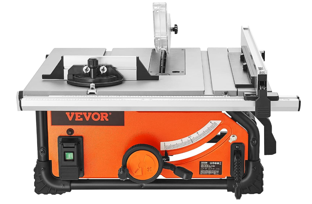 VEVOR Table Saw for Jobsite, 10-inch 15-Amp, 25-in Max Rip Capacity, Cutting Speed up to 4500RPM, 40T Blade, Portable Compact Tablesaw with Sliding Miter Gauge DIY Woodworking and Furniture Making